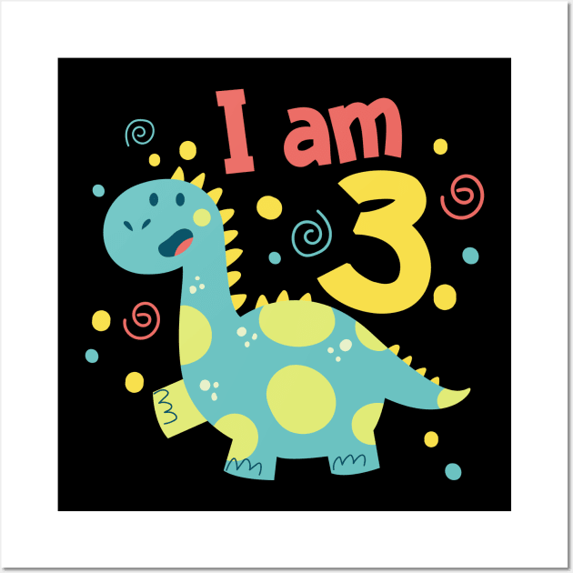 Dinosaur 3rd Birthday Kids Wall Art by Foxxy Merch